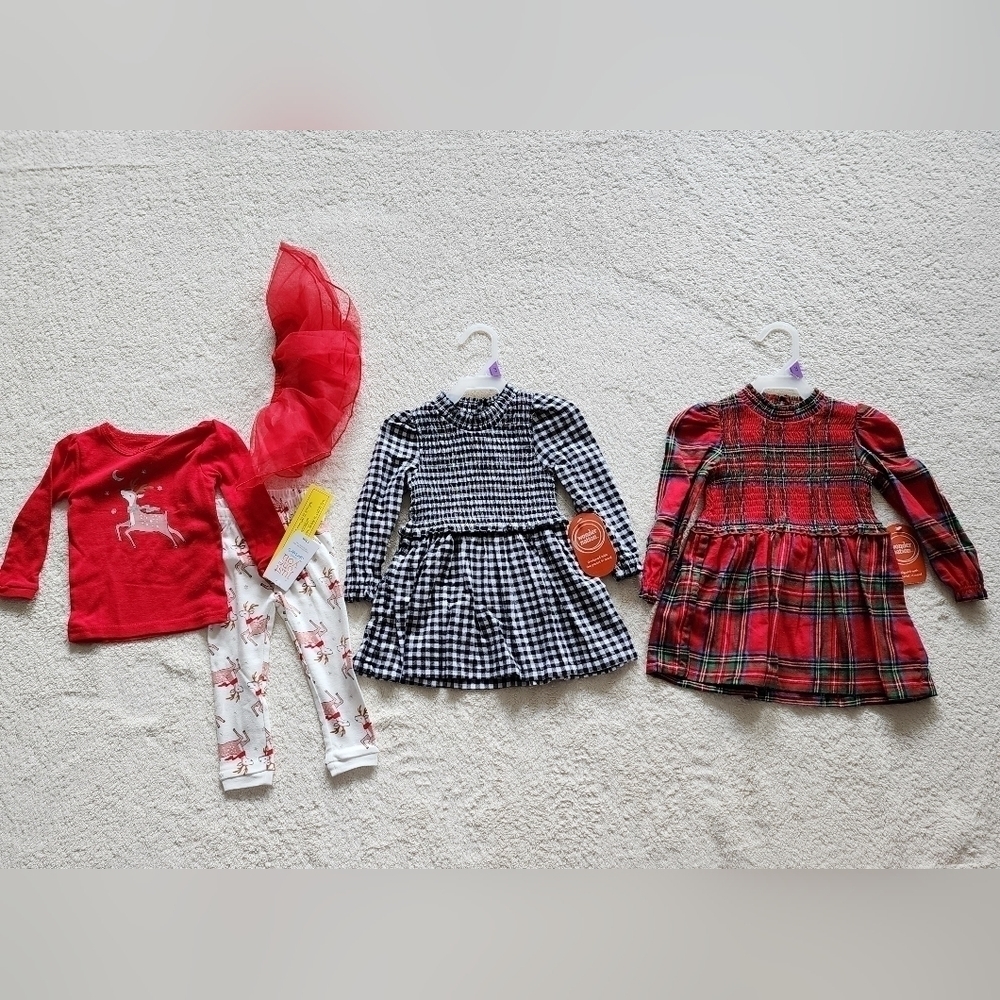 NEW baby and toddler girl Christmas clothes bundle of dresses and outfit/ pajama